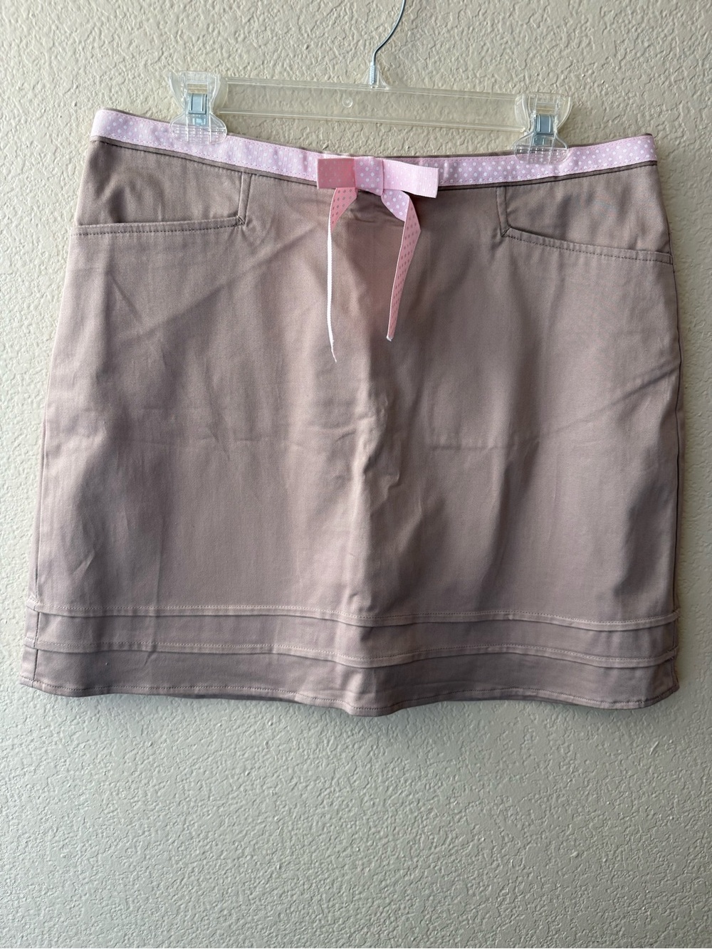 Casual Mini Skort with Pink Trim and Ribbon Waist